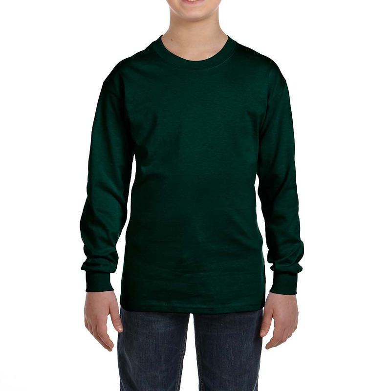 Gildan Youth Long Sleeve Shirt (Forest Green/White text) Main Image